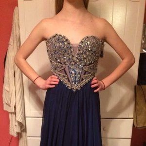 Faviana Strapless Navy Gown Size 2